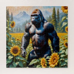 Gorilla aap in een veld van zonnebloem legpuzzel