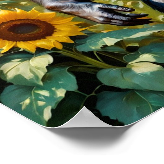 Gorilla aap in een veld van zonnebloem poster (Hoek)