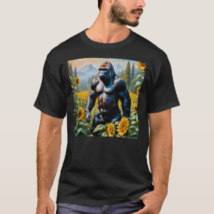 Gorilla aap in een veld van zonnebloem t-shirt