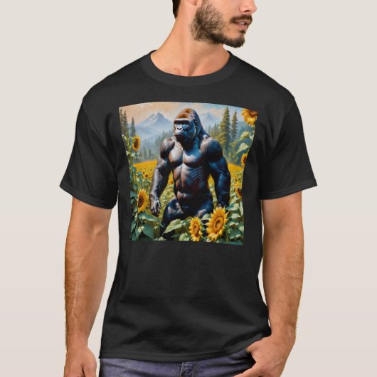 Gorilla aap in een veld van zonnebloem t-shirt (Voorkant)