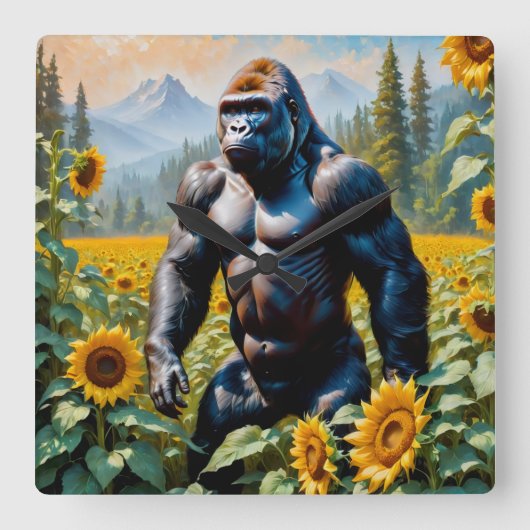 Gorilla aap in een veld van zonnebloem vierkante klok (Voorkant)