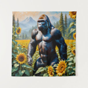 Gorilla aap in een veld van zonnebloem wandkleed