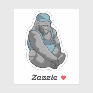 Gorilla als ambachtsman met moersleutel sticker