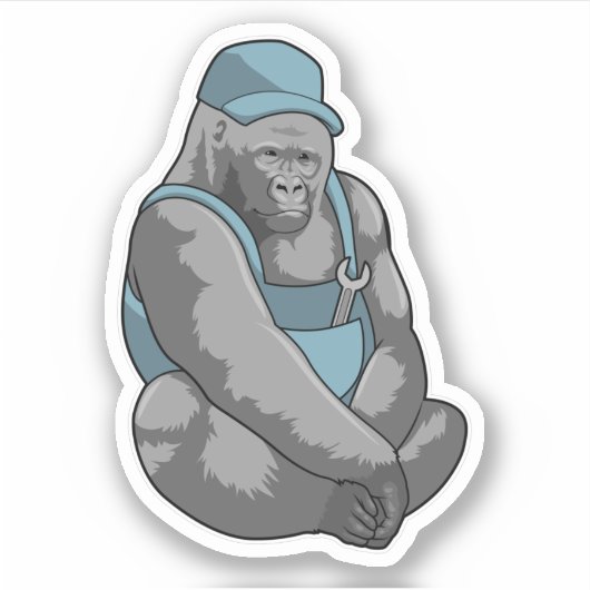Gorilla als ambachtsman met moersleutel sticker (Voorkant)