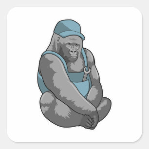Gorilla als ambachtsman met moersleutel vierkante sticker