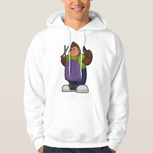 Gorilla als hairdresser met schaar en kam hoodie (Voorkant)
