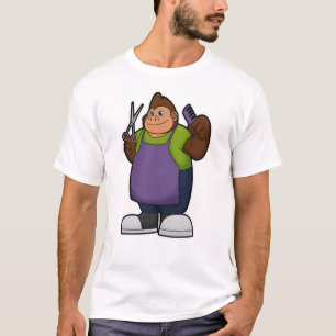 Gorilla als hairdresser met schaar en kam t-shirt