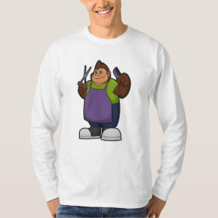 Gorilla als hairdresser met schaar en kam t-shirt