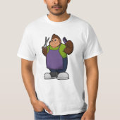 Gorilla als hairdresser met schaar en kam t-shirt (Voorkant)