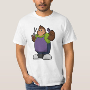 Gorilla als hairdresser met schaar en kam t-shirt