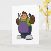 Gorilla als kapper met schaar en kam kaart (Gele Bloem)