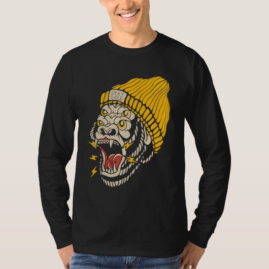 Gorilla Amerikaanse Traditionele Tattoo Getatoeëer T-shirt (Voorkant)