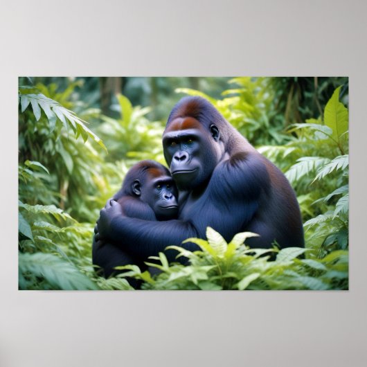 Gorilla Animal Natuur Wildlife Affection Caring Poster (Voorkant)