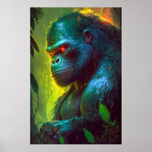 Gorilla Ape Dierenportret Schilderen Wildlife grat Poster
