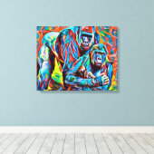 Gorilla Ape Familie Abstracte Dieren Wildlife Art Canvas Afdruk (Insitu (Houten vloer))