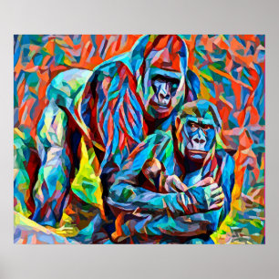 Gorilla Ape Familie Abstracte Dieren Wildlife Art Poster