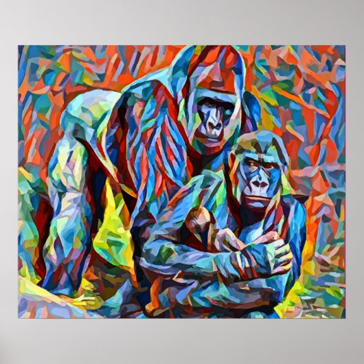 Gorilla Ape Familie Abstracte Dieren Wildlife Art Poster (Voorkant)