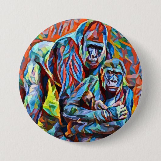 Gorilla Ape Familie Abstracte Dieren Wildlife Art Ronde Button 7,6 Cm (Voorkant)