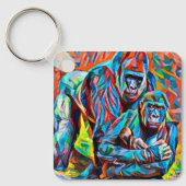 Gorilla Ape Familie Abstracte Dieren Wildlife Art Sleutelhanger (Voorkant)