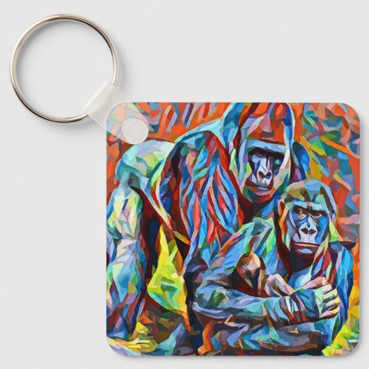 Gorilla Ape Familie Abstracte Dieren Wildlife Art Sleutelhanger (Voorkant)