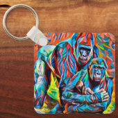 Gorilla Ape Familie Abstracte Dieren Wildlife Art Sleutelhanger (Voorkant)