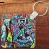 Gorilla Ape Familie Abstracte Dieren Wildlife Art Sleutelhanger (Achterkant)
