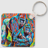 Gorilla Ape Familie Abstracte Dieren Wildlife Art Sleutelhanger (Achterkant)