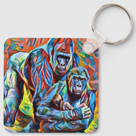 Gorilla Ape Familie Abstracte Dieren Wildlife Art Sleutelhanger (Achterkant)