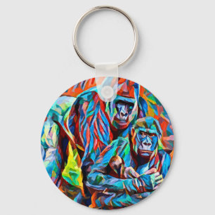 Gorilla Ape Familie Abstracte Dieren Wildlife Art Sleutelhanger