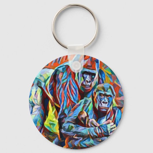 Gorilla Ape Familie Abstracte Dieren Wildlife Art Sleutelhanger (Voorkant)