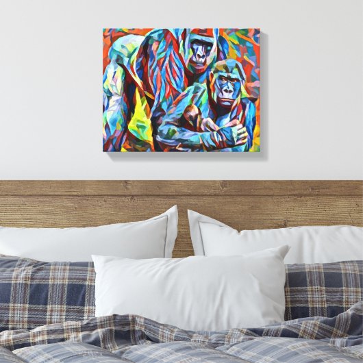 Gorilla Ape Familie Abstracte oerwouden Kunst Canvas Afdruk (Insitu (Slaapkamer))