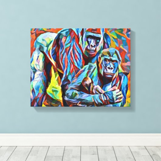 Gorilla Ape Familie Abstracte oerwouden Kunst Canvas Afdruk (Insitu (Houten vloer))