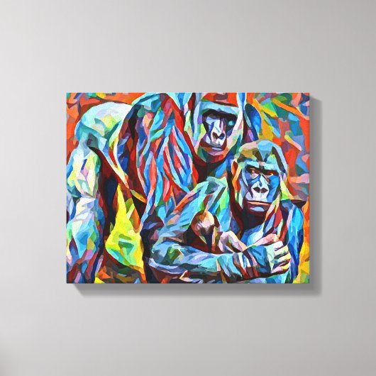 Gorilla Ape Familie Abstracte oerwouden Kunst Canvas Afdruk (Voorkant)