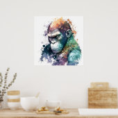 Gorilla Ape Portret Dier Schilderen Wildlife Grati Poster (Keuken)