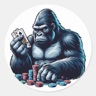 Gorilla Ape Speelkaarten Poker Gokken Casino Ronde Sticker
