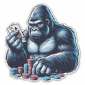 Gorilla Ape Speelkaarten Poker Gokken Casino Sticker (Voorkant)