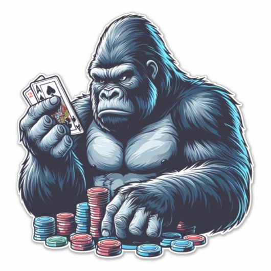 Gorilla Ape Speelkaarten Poker Gokken Casino Sticker (Voorkant)