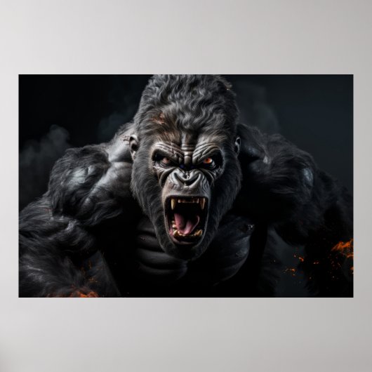 Gorilla Ape Wild Dierenportret Fierce Power Poster (Voorkant)