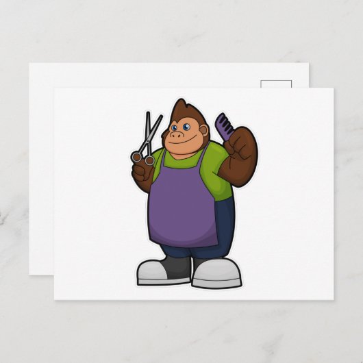 Gorilla as Hairdresser with Scissors & Comb Briefkaart (Voorkant / Achterkant)
