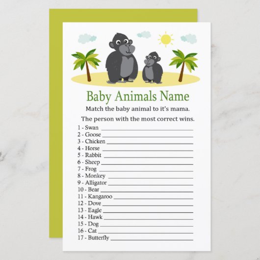 Gorilla Baby Animals Name Game (Voorkant / Achterkant)