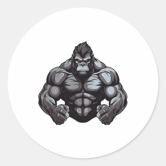 Gorilla Beest Bodybuilder Workout Gym Bodybuilding Ronde Sticker (Voorkant)