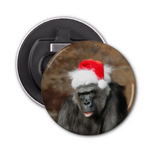 Gorilla Biddy in een feestelijk kerst Pet Button Flesopener (Voorkant)