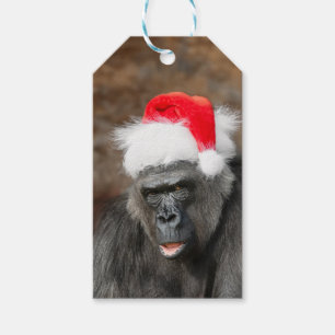 Gorilla Biddy in een feestelijk kerst Pet Cadeaulabel