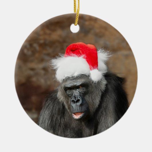Gorilla Biddy in een feestelijk kerst Pet Keramisch Ornament (Voorkant)