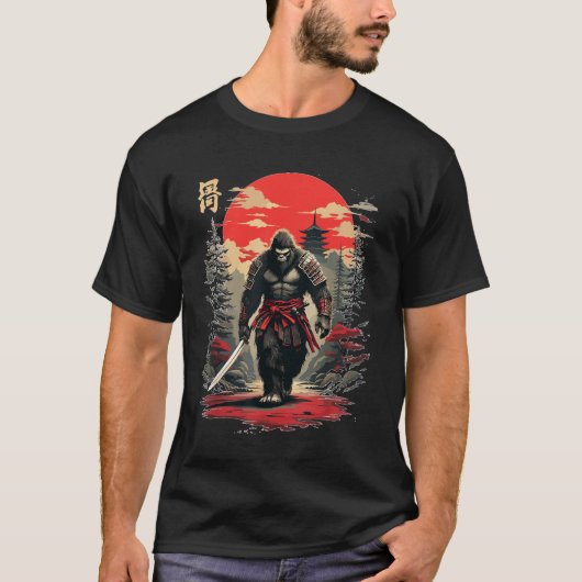 Gorilla Bigfoot Fierce Samurai Warrior T-shirt (Voorkant)