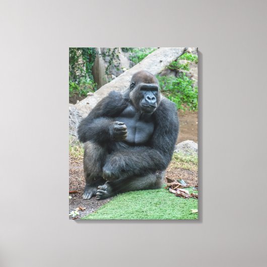 Gorilla bij de dierentuin uitzicht canvas print (Voorkant)