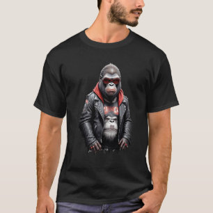 Gorilla Biker Rebel in Leather Jacket Cool Style T-shirt