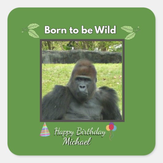 Gorilla Birthday Bash in Green Vierkante Sticker (Voorkant)
