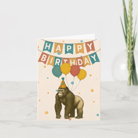 Gorilla Birthday Kaart - Grappig Dier met Ballonne (Voorkant)