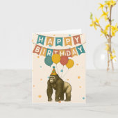 Gorilla Birthday Kaart - Grappig Dier met Ballonne (Gele Bloem)